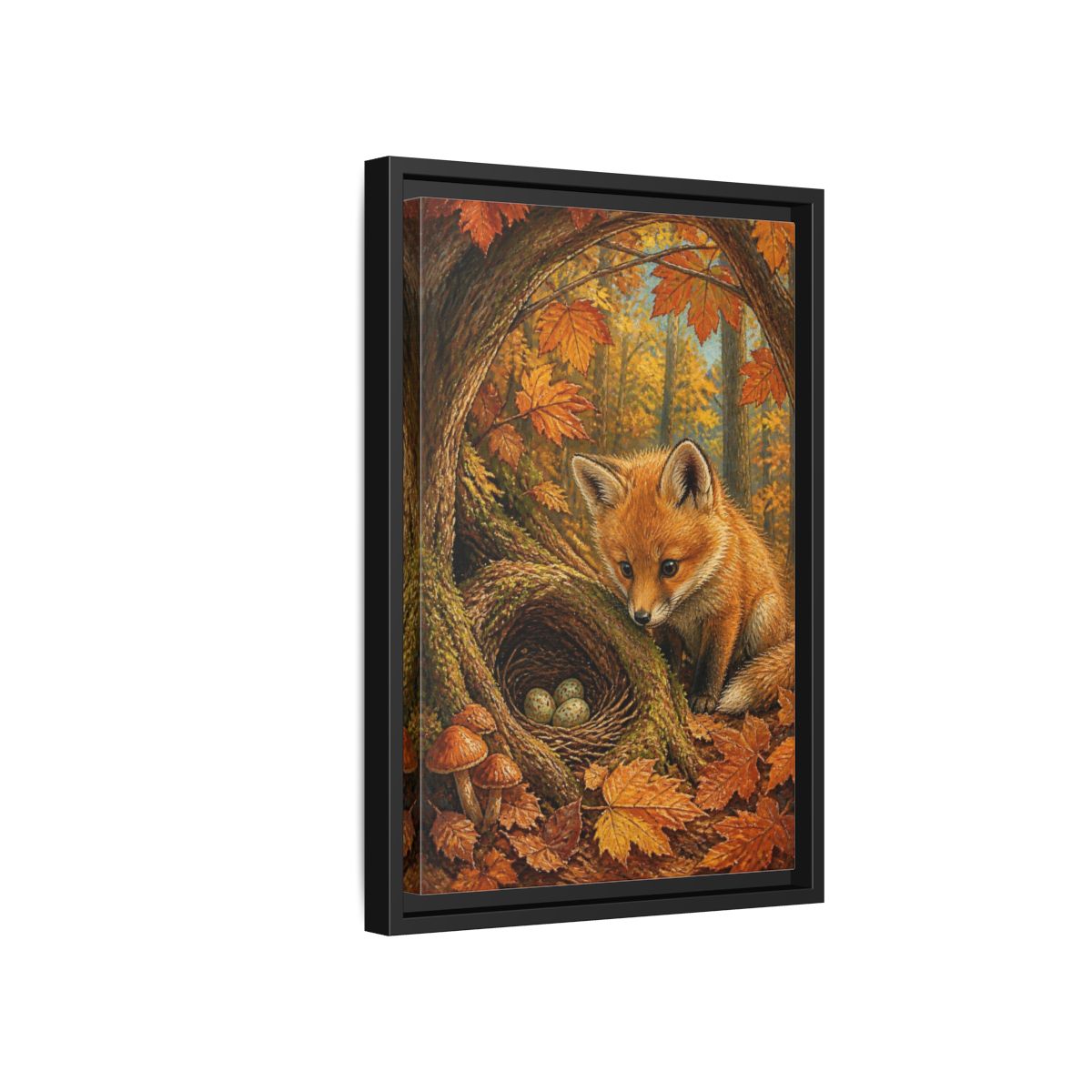 Side Mockup 6. Fox Cub Kids Room shown as framed canvas print