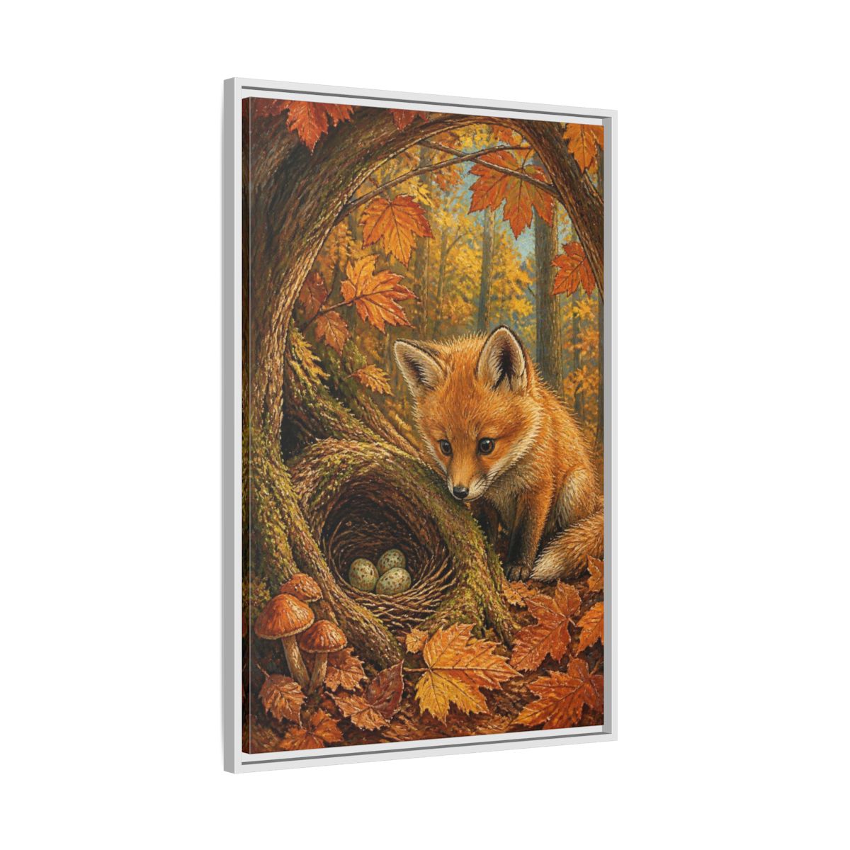 Side Mockup 9. Fox Cub Kids Room shown as framed canvas print