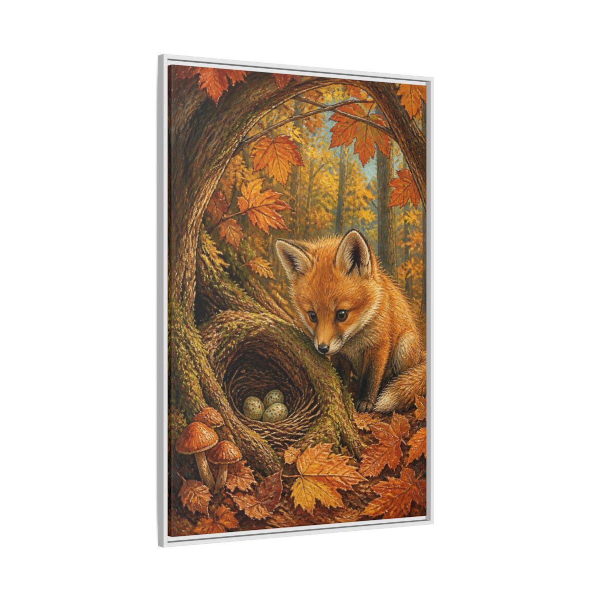 Side Mockup 7. Fox Cub Kids Room shown as framed canvas print
