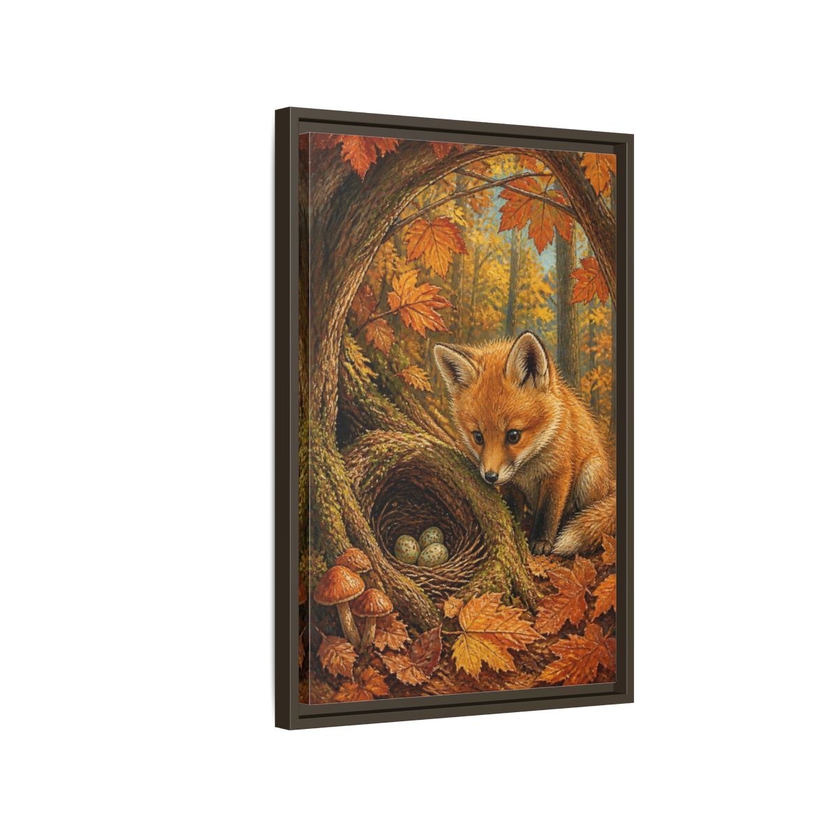 Side Mockup 2. Fox Cub Kids Room shown as framed canvas print