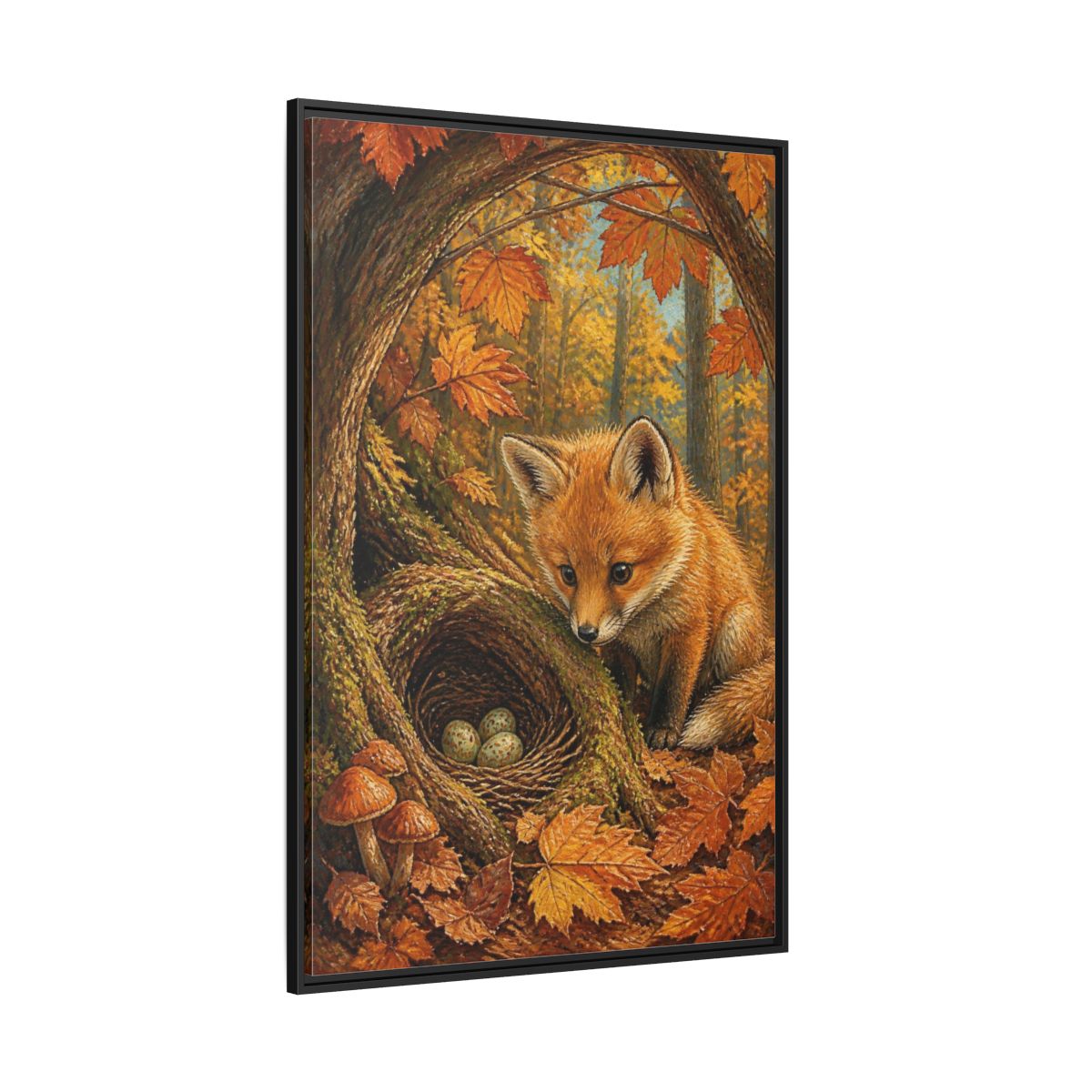 Side Mockup 12. Fox Cub Kids Room shown as framed canvas print