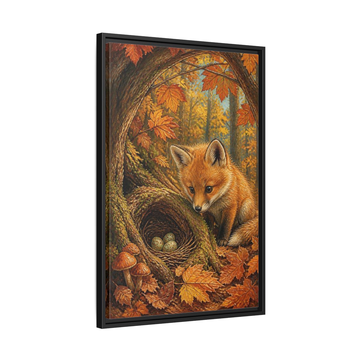 Side Mockup 14. Fox Cub Kids Room shown as framed canvas print