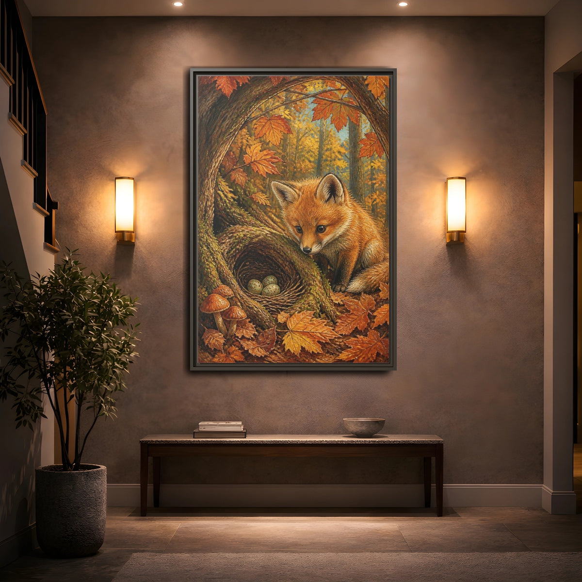 Mockup 2. Fox Cub Kids Room shown as framed canvas print