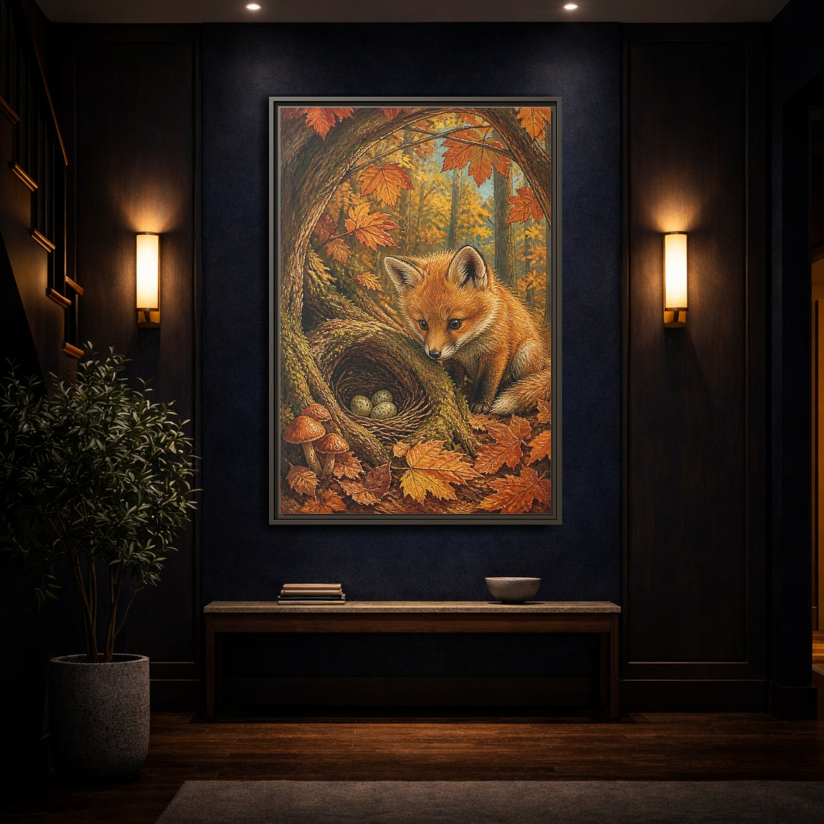 Mockup 4. Fox Cub Kids Room shown as framed canvas print