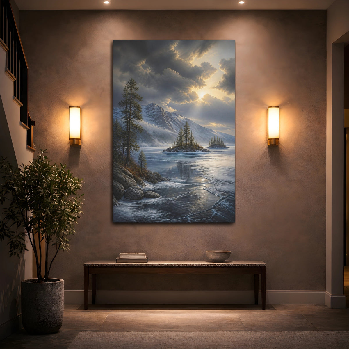 Mockup 2. Frozen Lake Landscape shown as canvas print