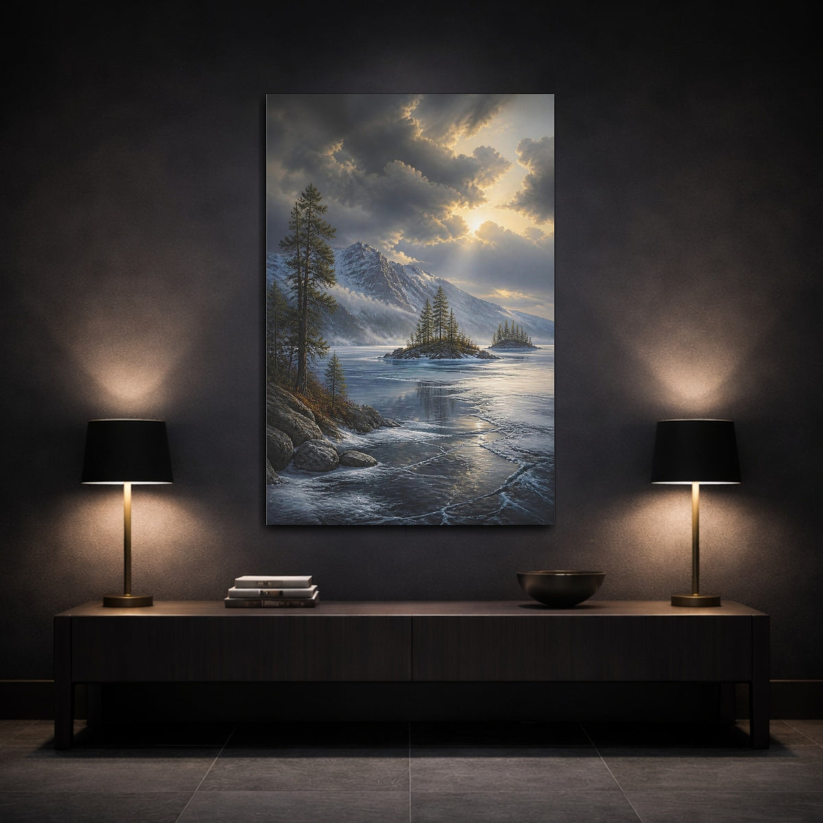 Mockup 3. Frozen Lake Landscape shown as canvas print