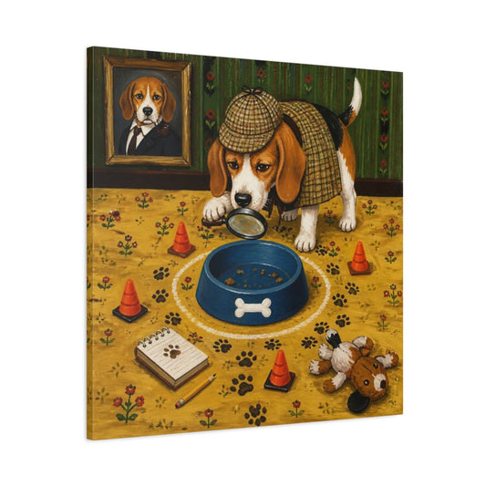 Main Mockup. Funny Beagle Detective shown as canvas print
