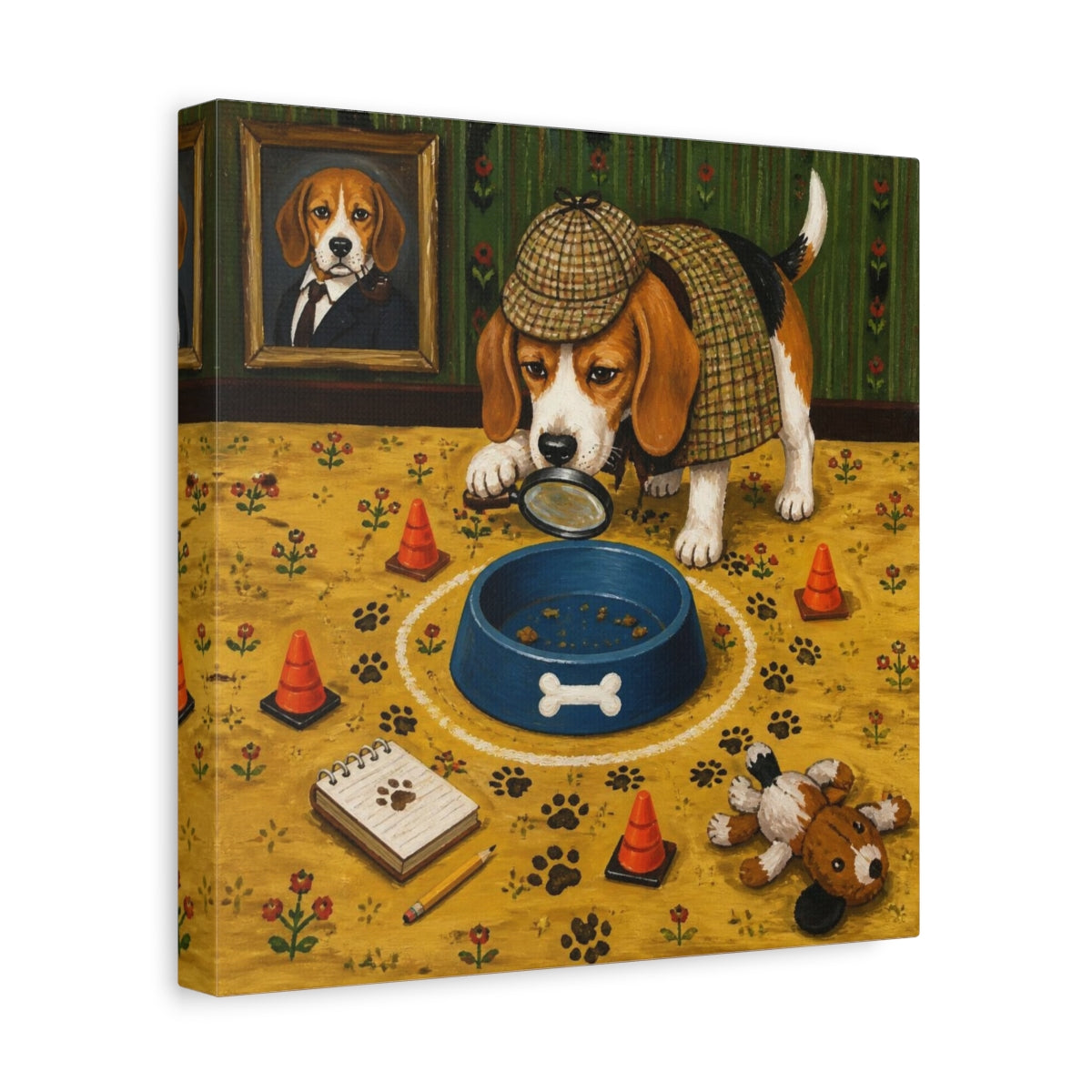 Side Mockup 8. Funny Beagle Detective shown as canvas print