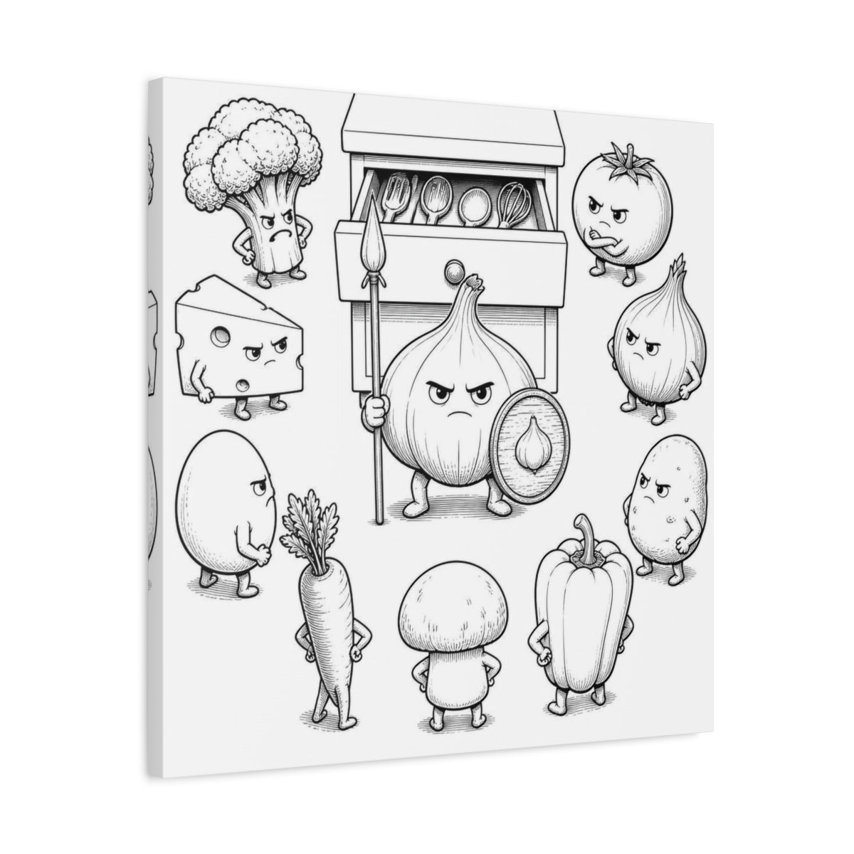 Side Mockup 4. Funny Garlic Sentinel shown as canvas print
