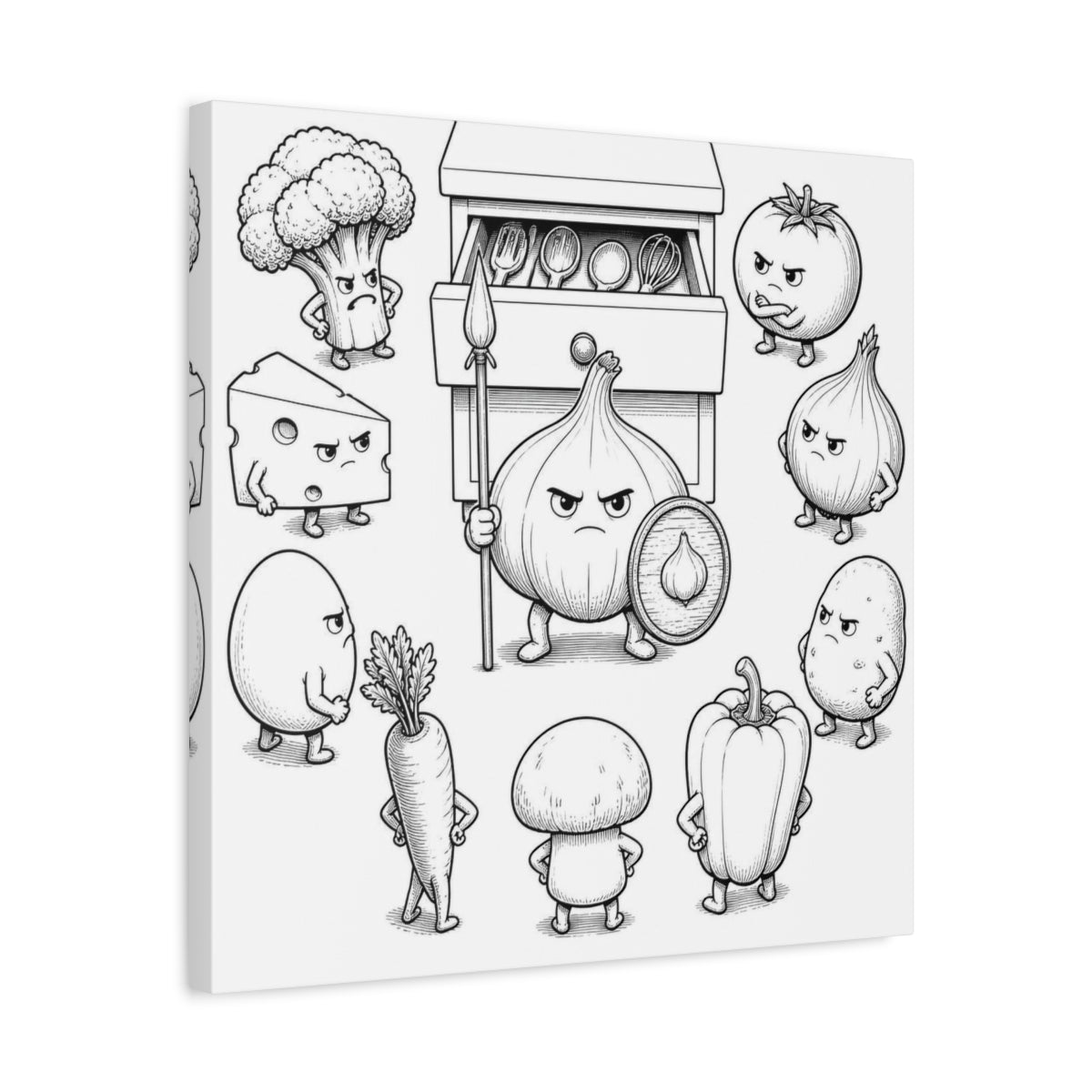 Side Mockup 5. Funny Garlic Sentinel shown as canvas print