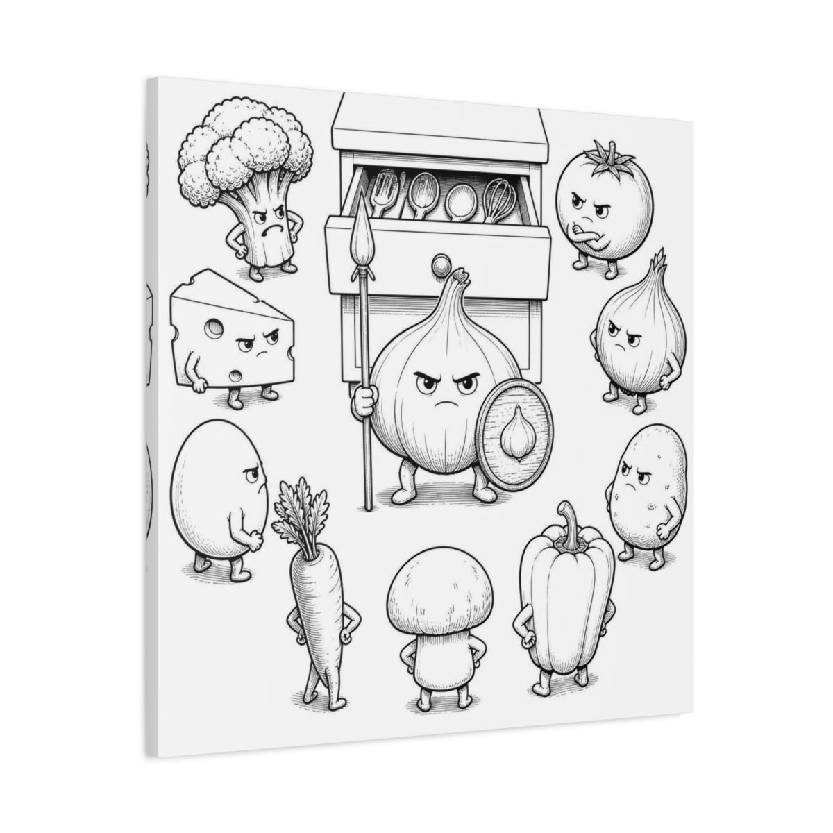 Side Mockup 3. Funny Garlic Sentinel shown as canvas print