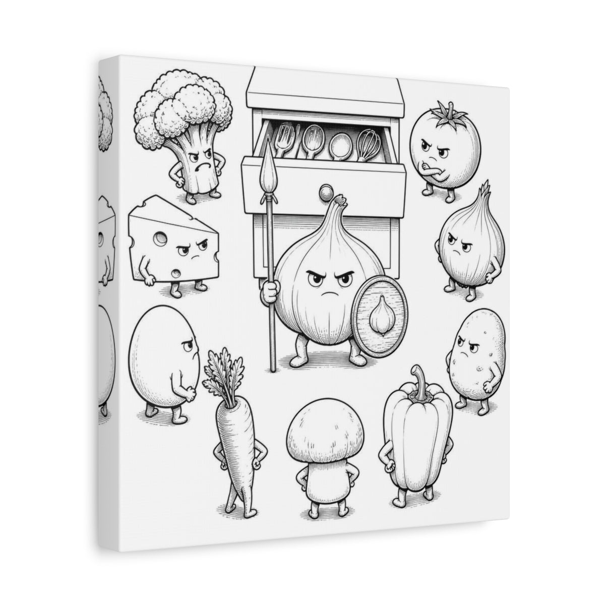 Side Mockup 8. Funny Garlic Sentinel shown as canvas print