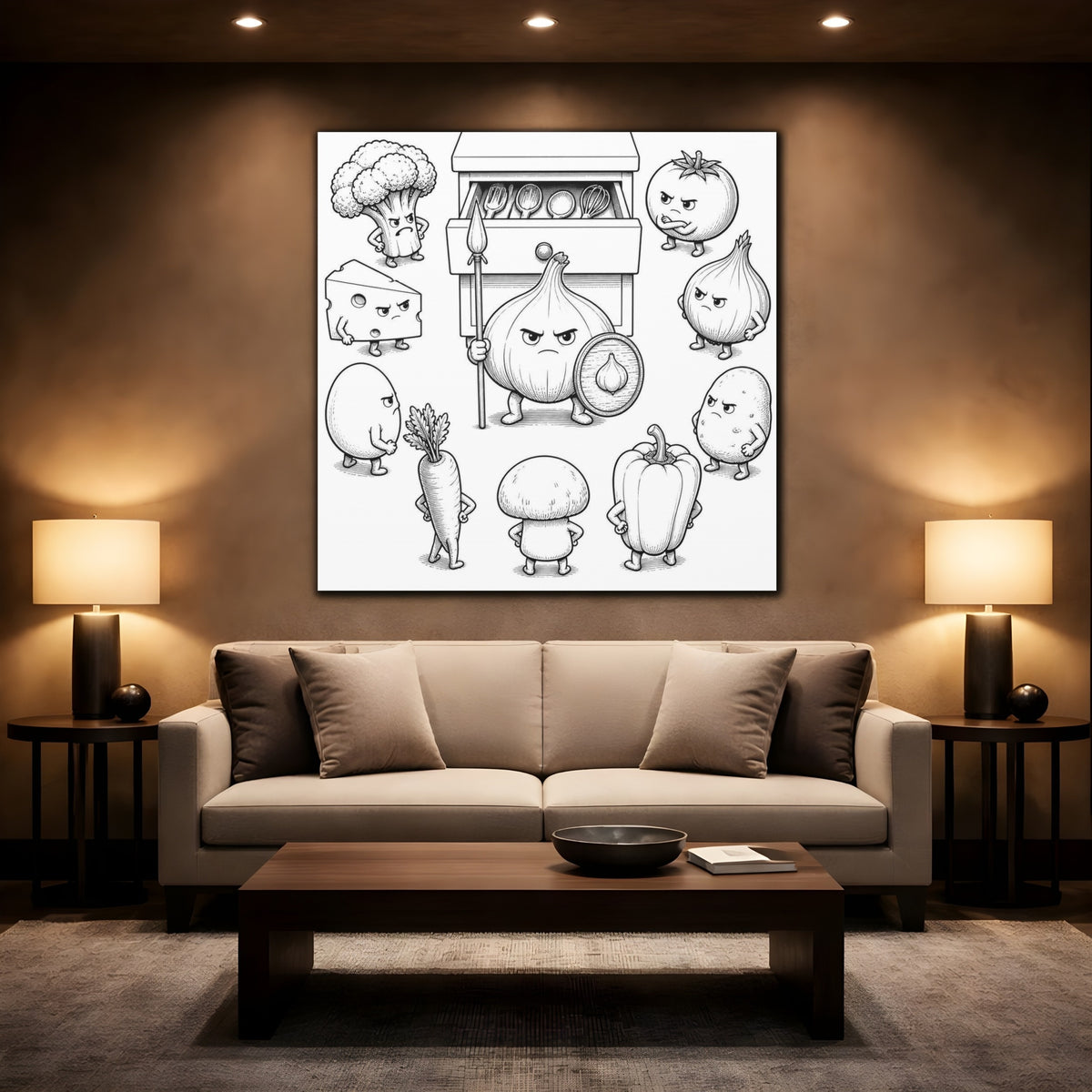 Mockup 2. Funny Garlic Sentinel shown as canvas print