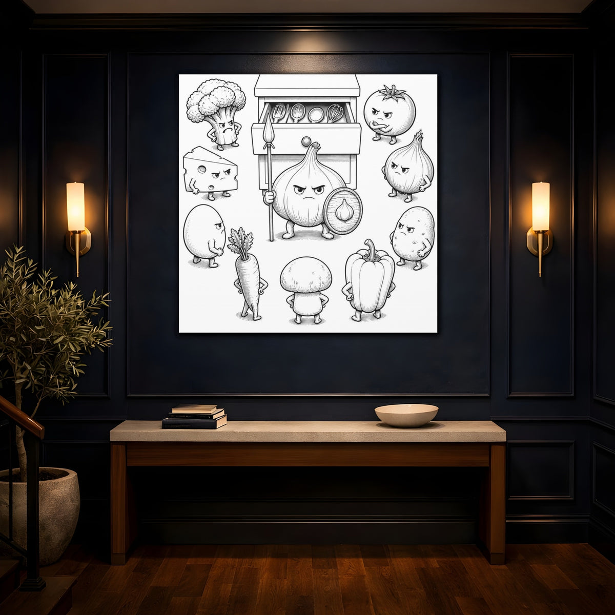 Mockup 4. Funny Garlic Sentinel shown as canvas print