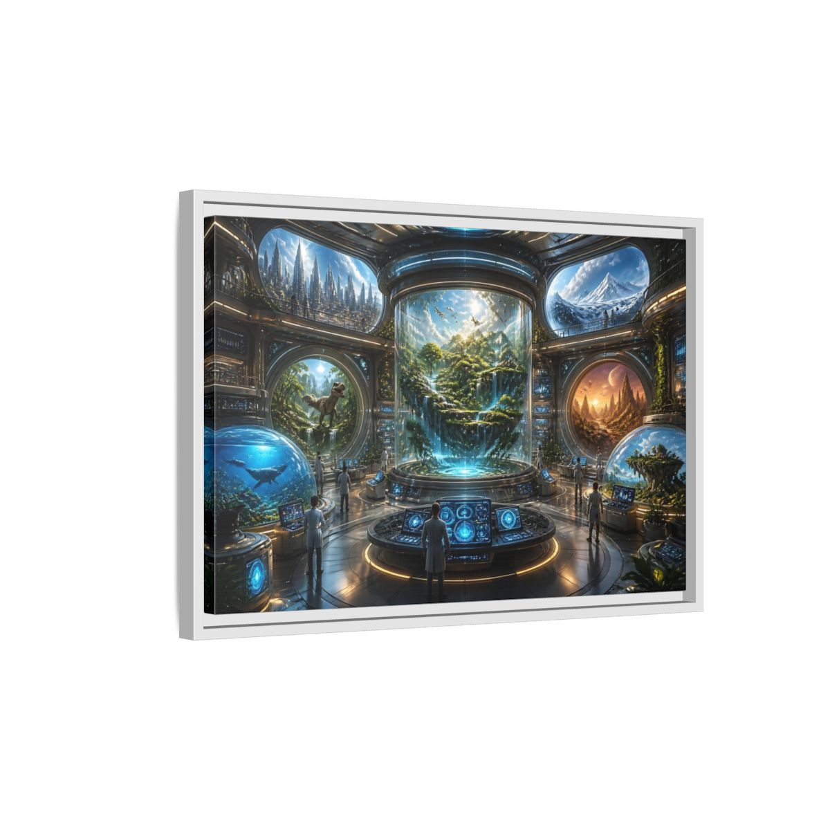 Side Mockup 1. Futuristic Research Lab shown as framed canvas print