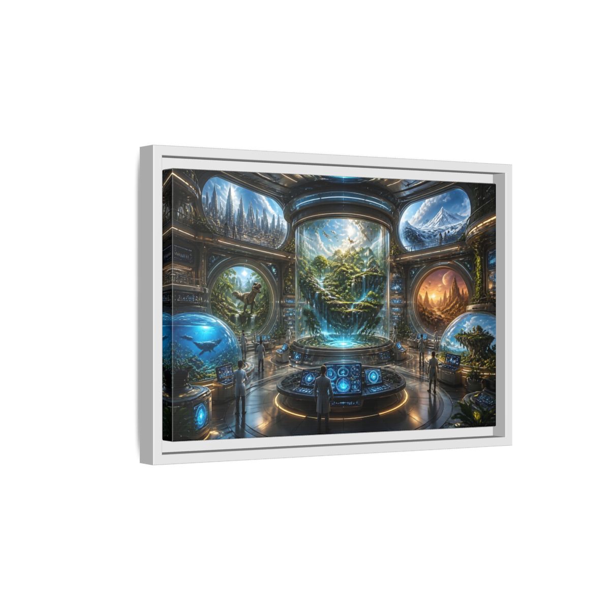 Side Mockup 4. Futuristic Research Lab shown as framed canvas print