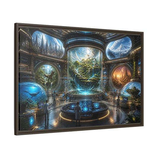 Main Mockup. Futuristic Research Lab shown as framed canvas print