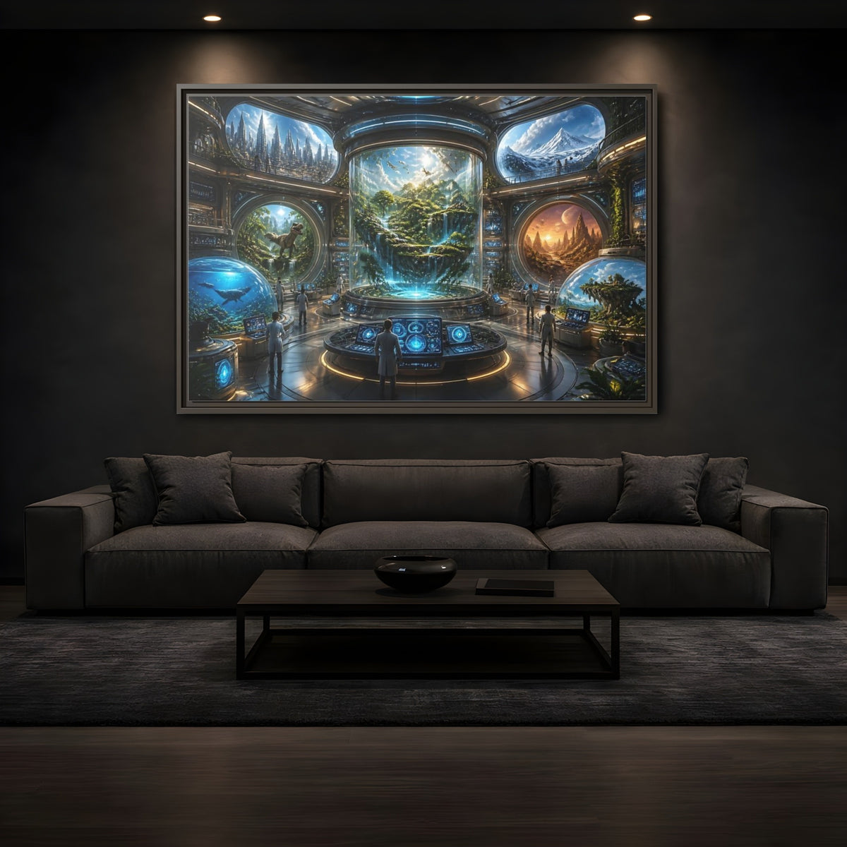 Mockup 3. Futuristic Research Lab shown as framed canvas print