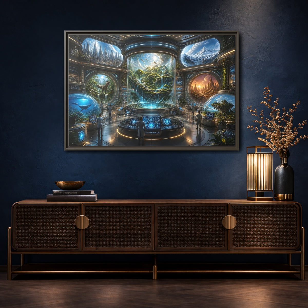 Mockup 4. Futuristic Research Lab shown as framed canvas print