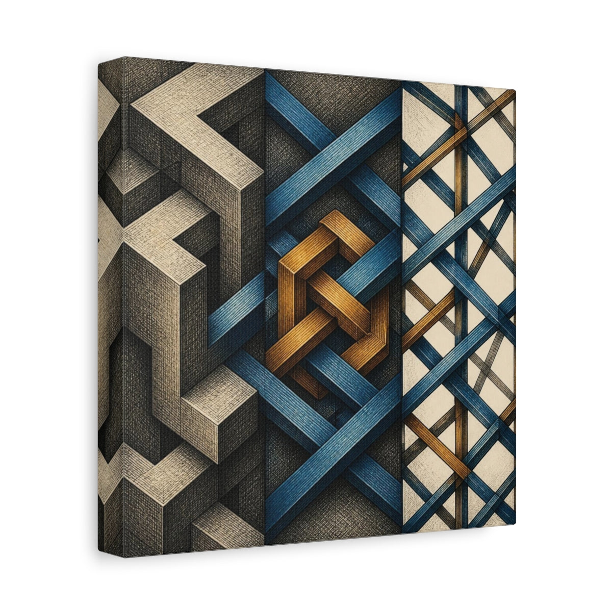 Side Mockup 9. Geometric Knot Illusion shown as canvas print
