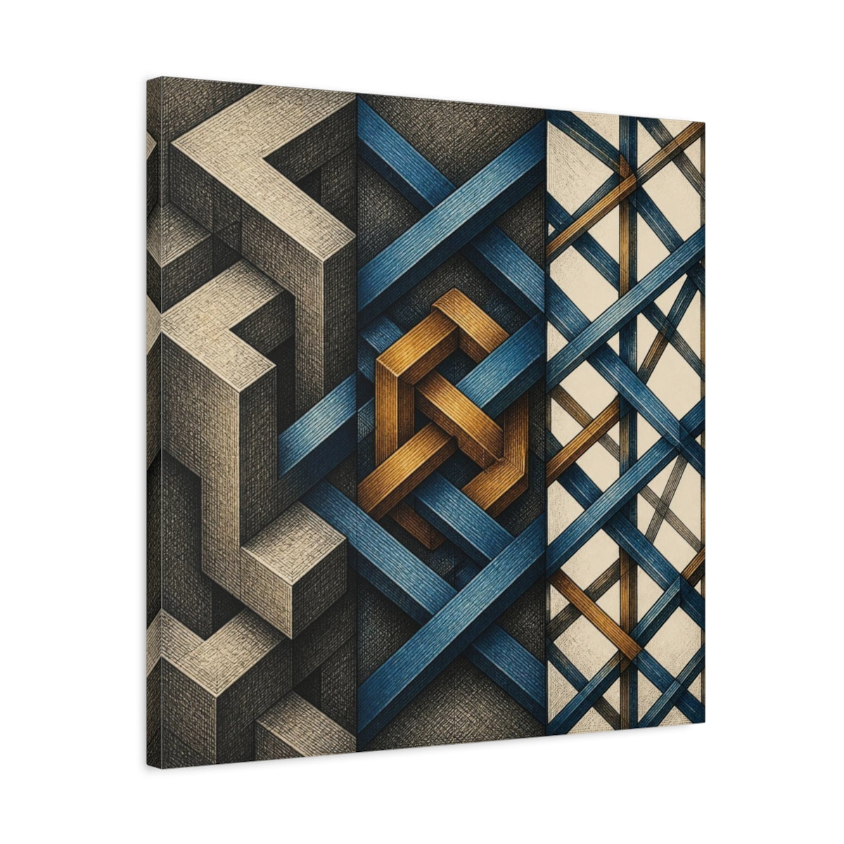 Side Mockup 4. Geometric Knot Illusion shown as canvas print