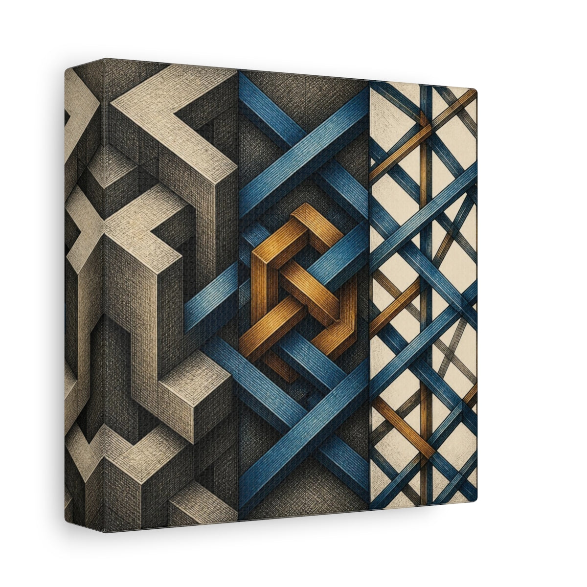 Side Mockup 2. Geometric Knot Illusion shown as canvas print