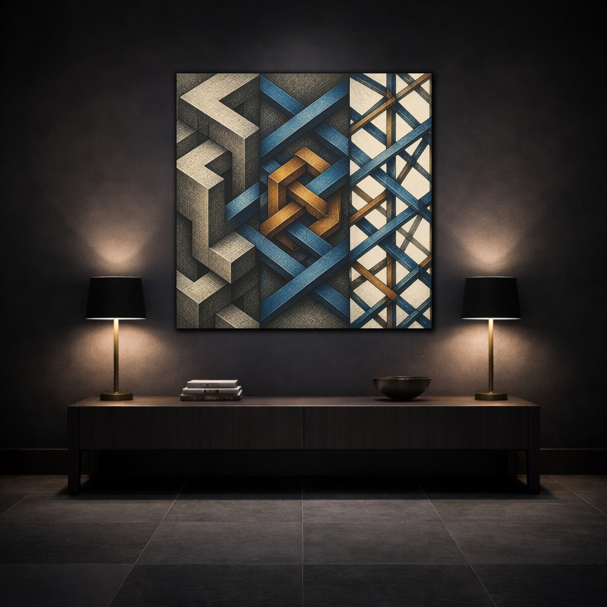 Mockup 3. Geometric Knot Illusion shown as canvas print