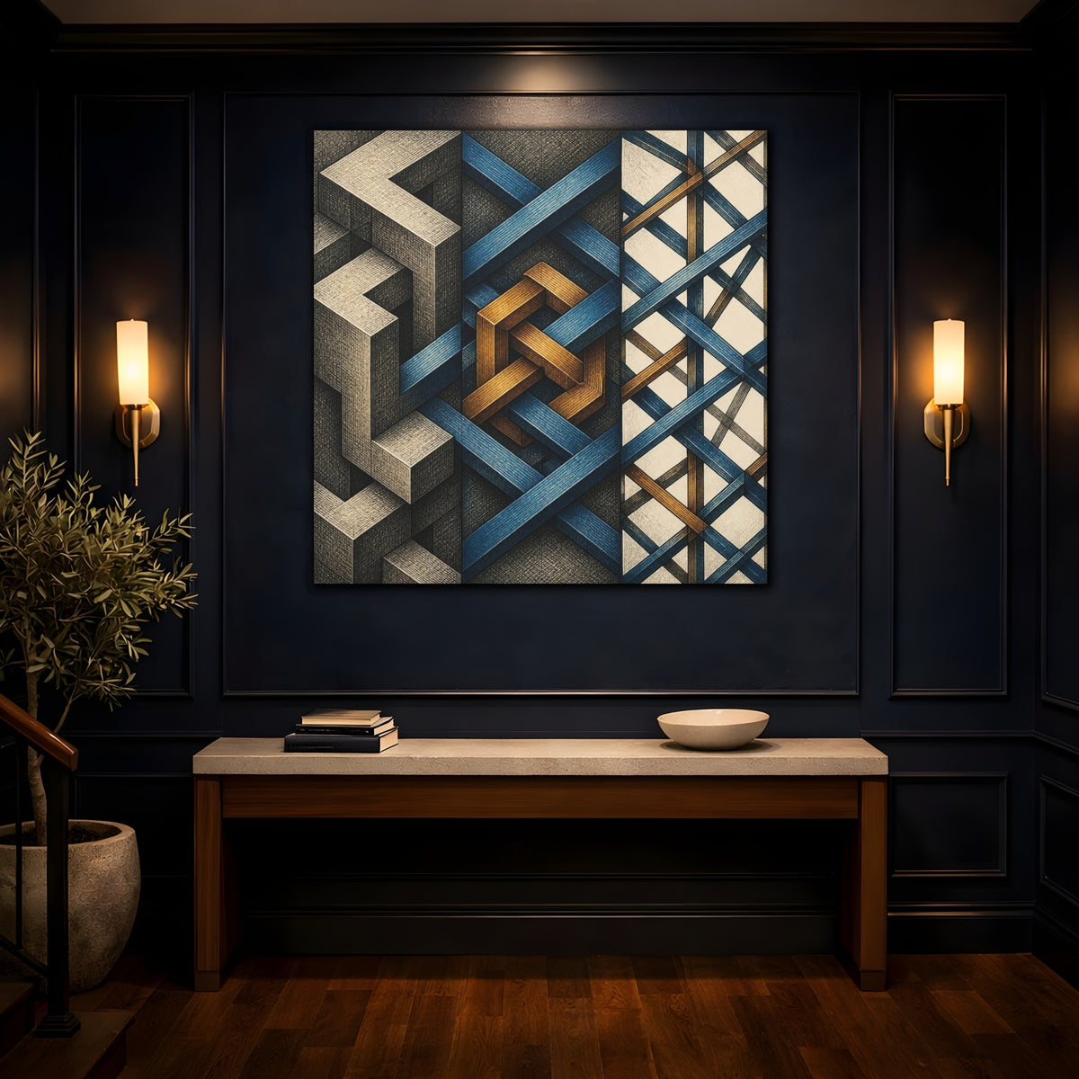 Mockup 4. Geometric Knot Illusion shown as canvas print