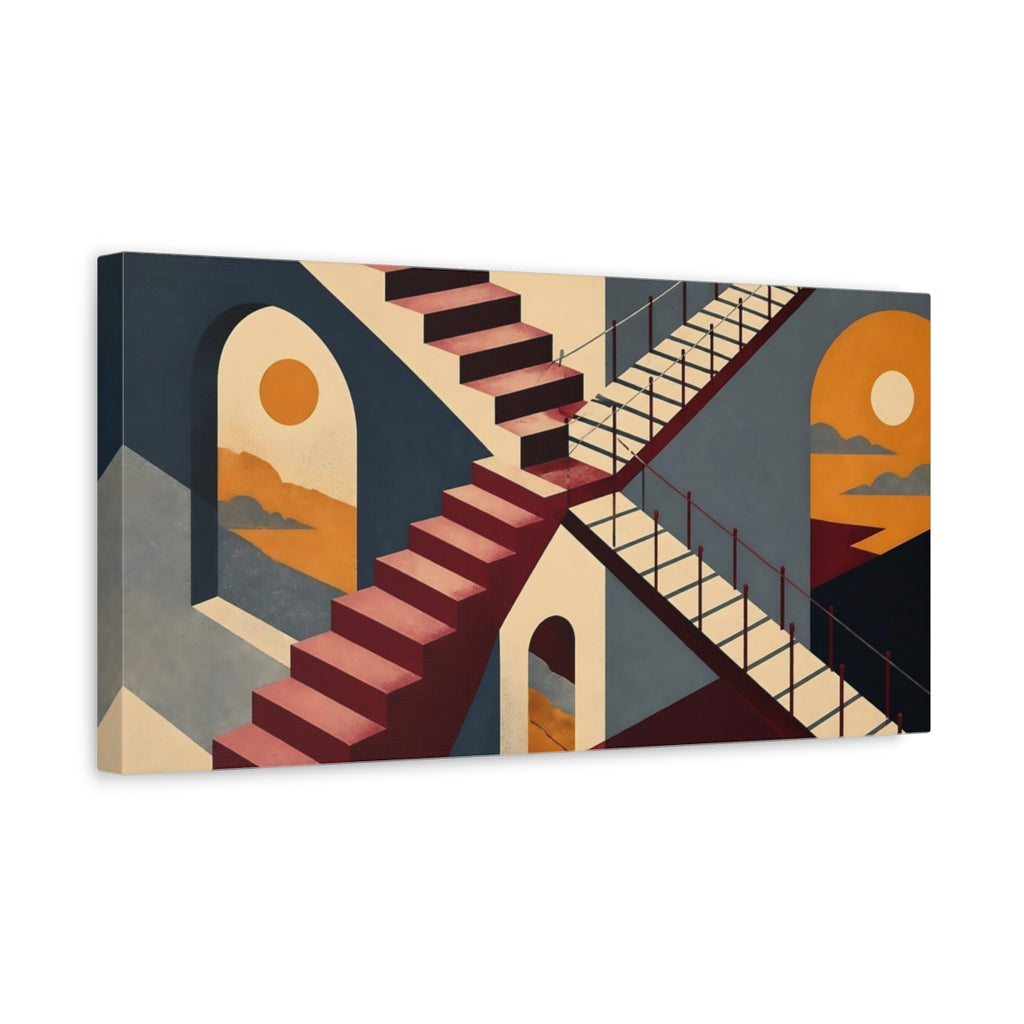 Side Mockup 3. Geometric Staircase Sunset shown as canvas print