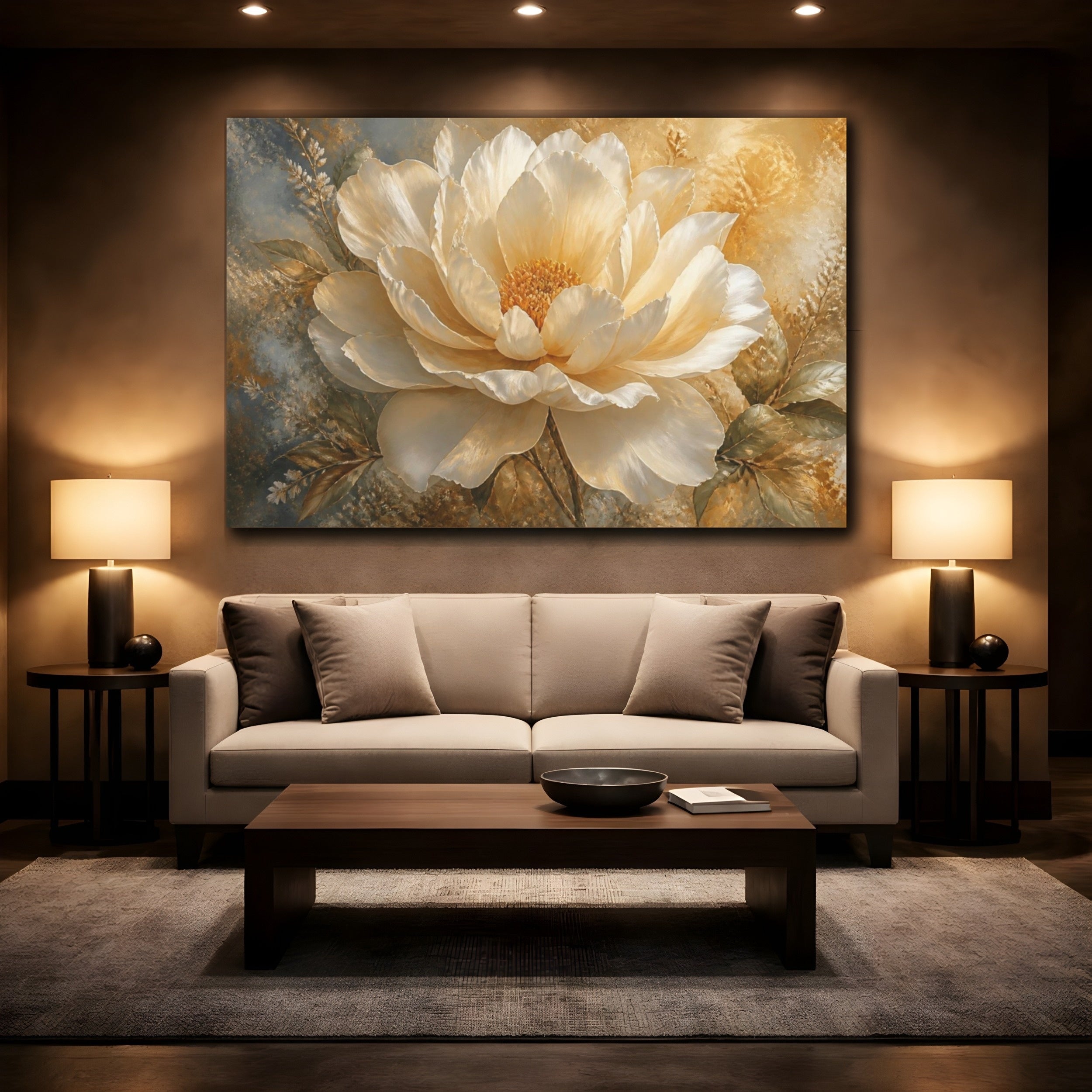 Mockup 2. Giant Cream Flower shown as canvas print