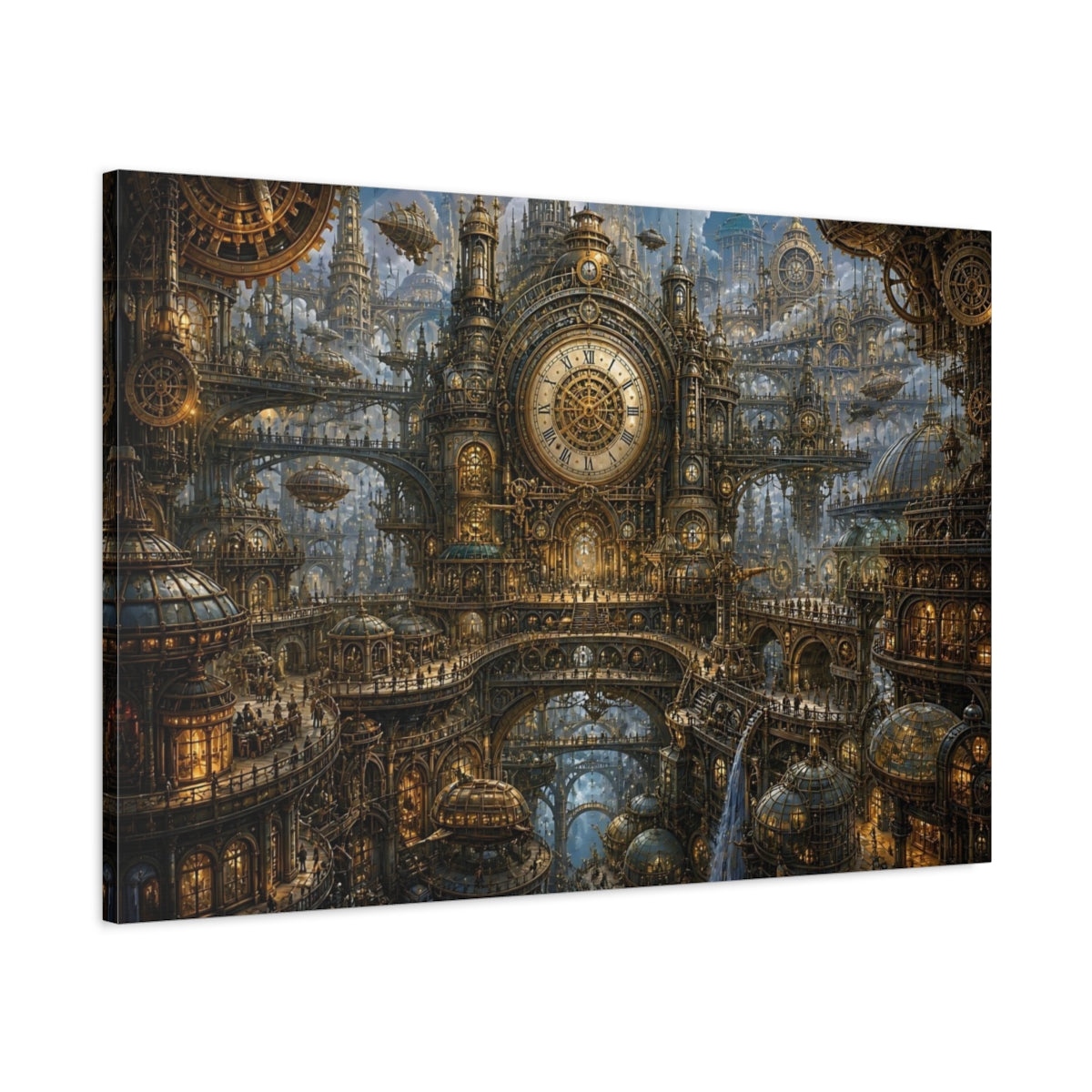 Main Mockup. Gilded Clock Tower City shown as canvas print