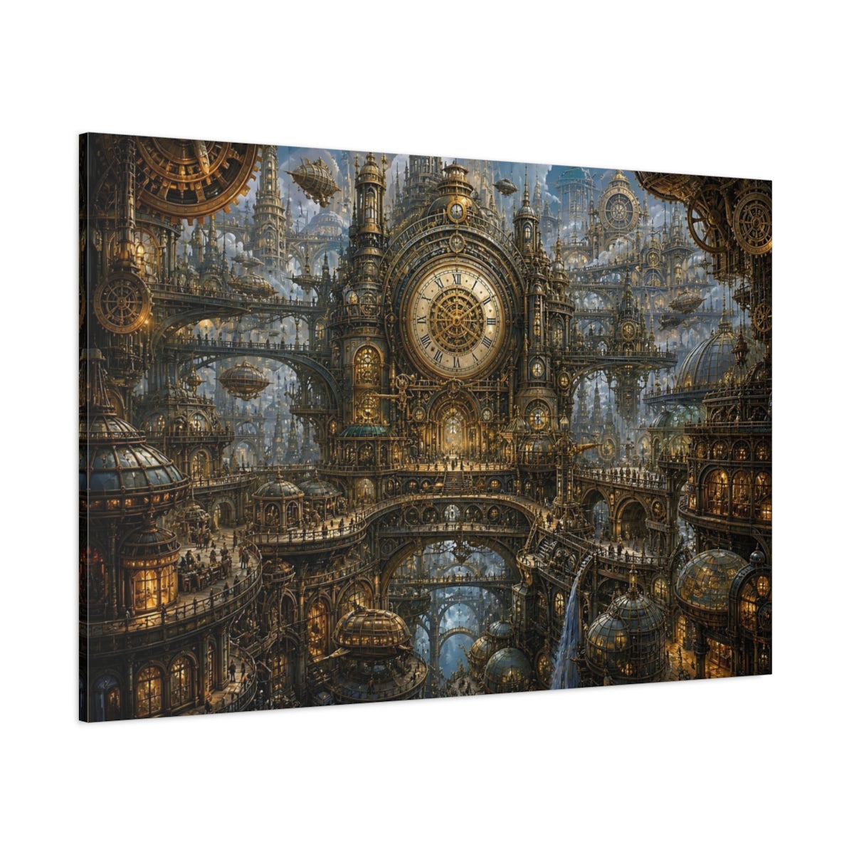 Side Mockup 1. Gilded Clock Tower City shown as canvas print