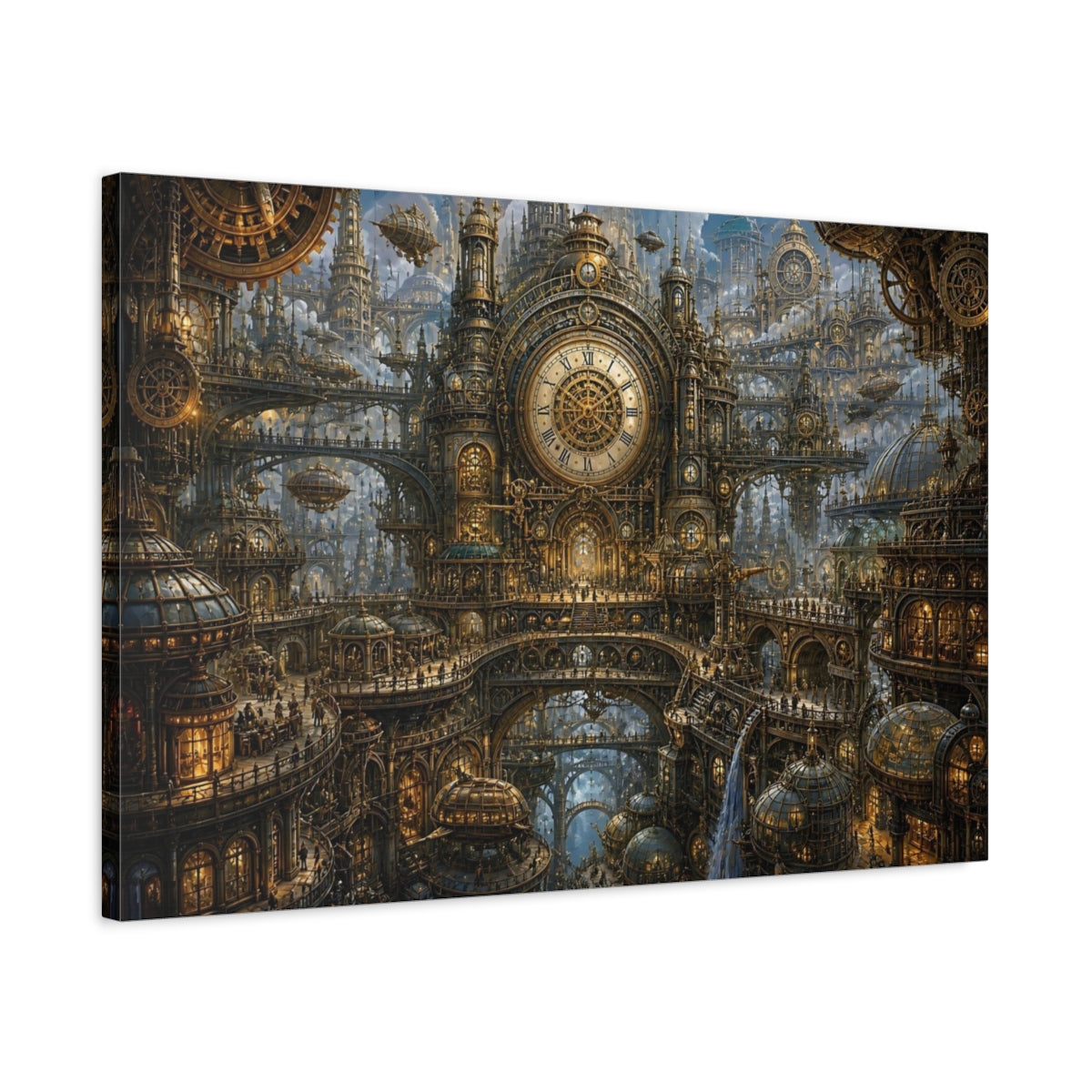 Side Mockup 2. Gilded Clock Tower City shown as canvas print
