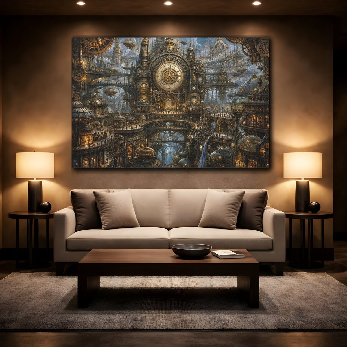Mockup 2. Gilded Clock Tower City shown as canvas print