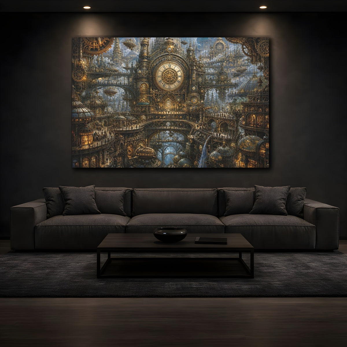 Mockup 3. Gilded Clock Tower City shown as canvas print