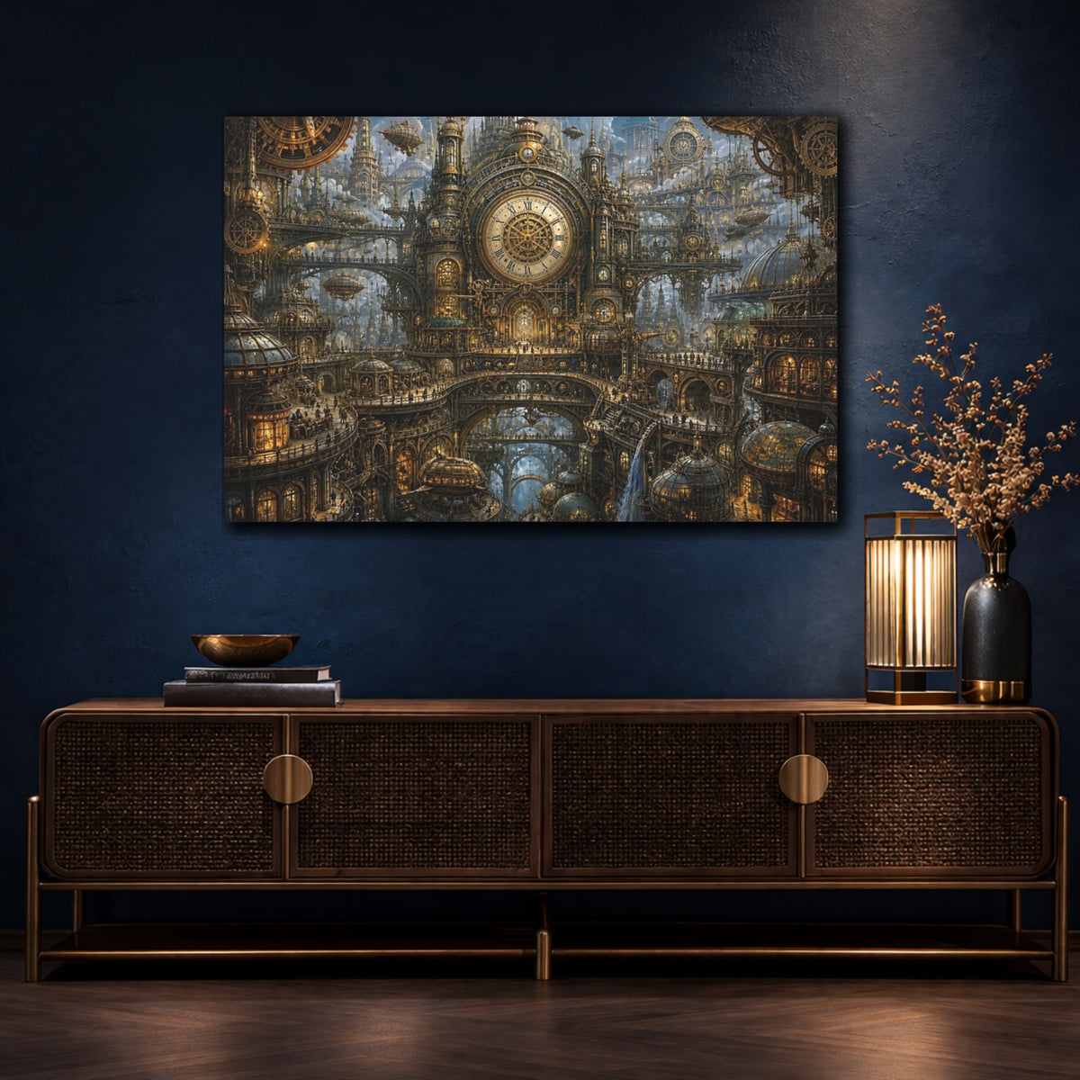Mockup 4. Gilded Clock Tower City shown as canvas print