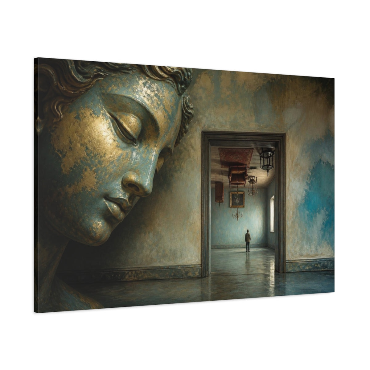 Side Mockup 1. Gilded Head Illusion shown as canvas print