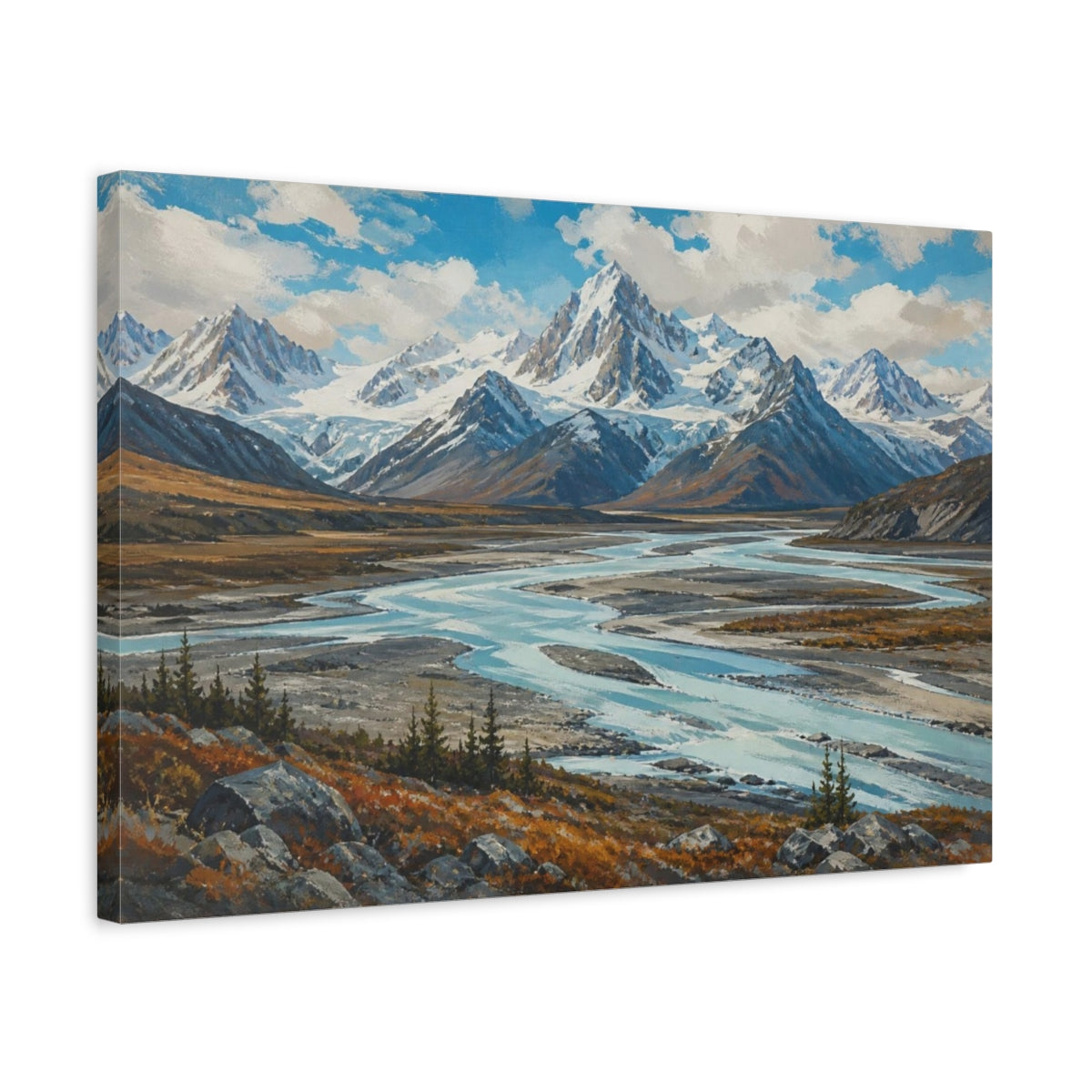 Side Mockup 3. Glacial Valley Landscape shown as canvas print