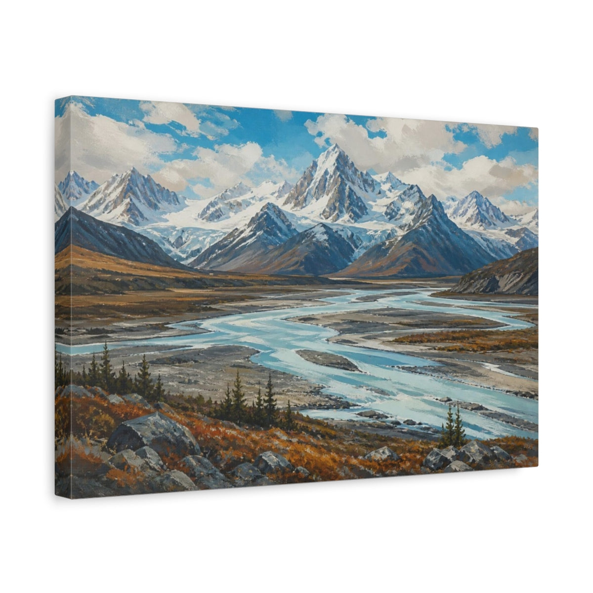 Side Mockup 4. Glacial Valley Landscape shown as canvas print