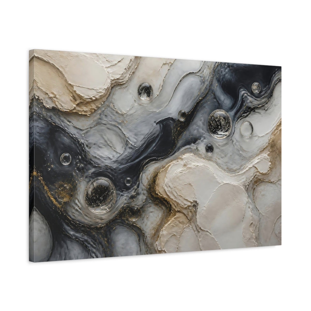 Side Mockup 2. Glass Spheres Marble Flow shown as canvas print