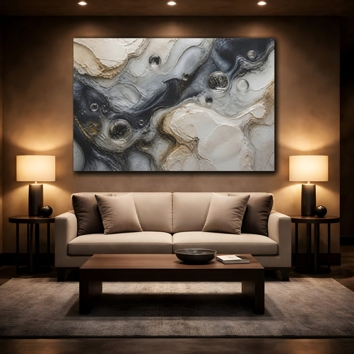 Mockup 2. Glass Spheres Marble Flow shown as canvas print