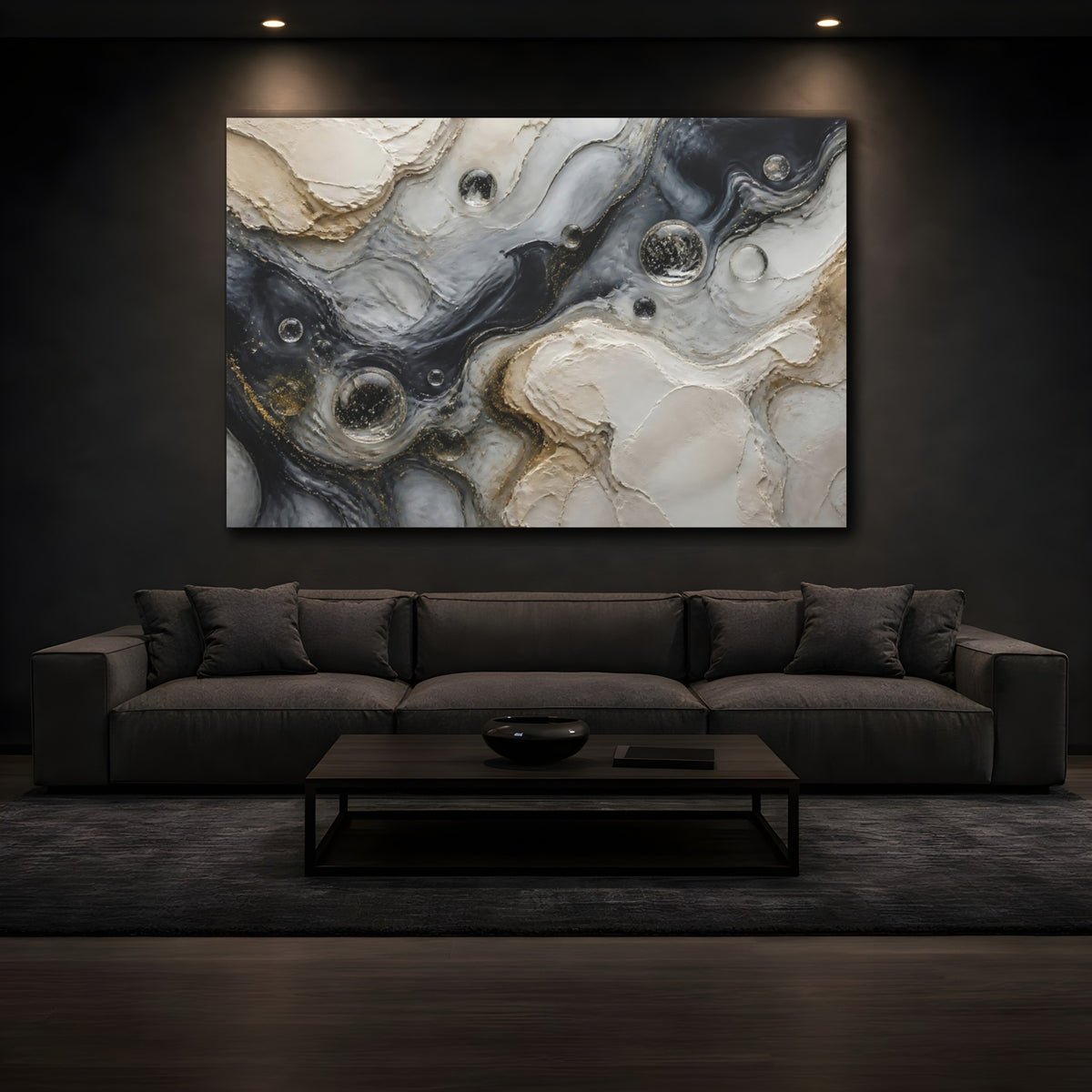 Mockup 3. Glass Spheres Marble Flow shown as canvas print