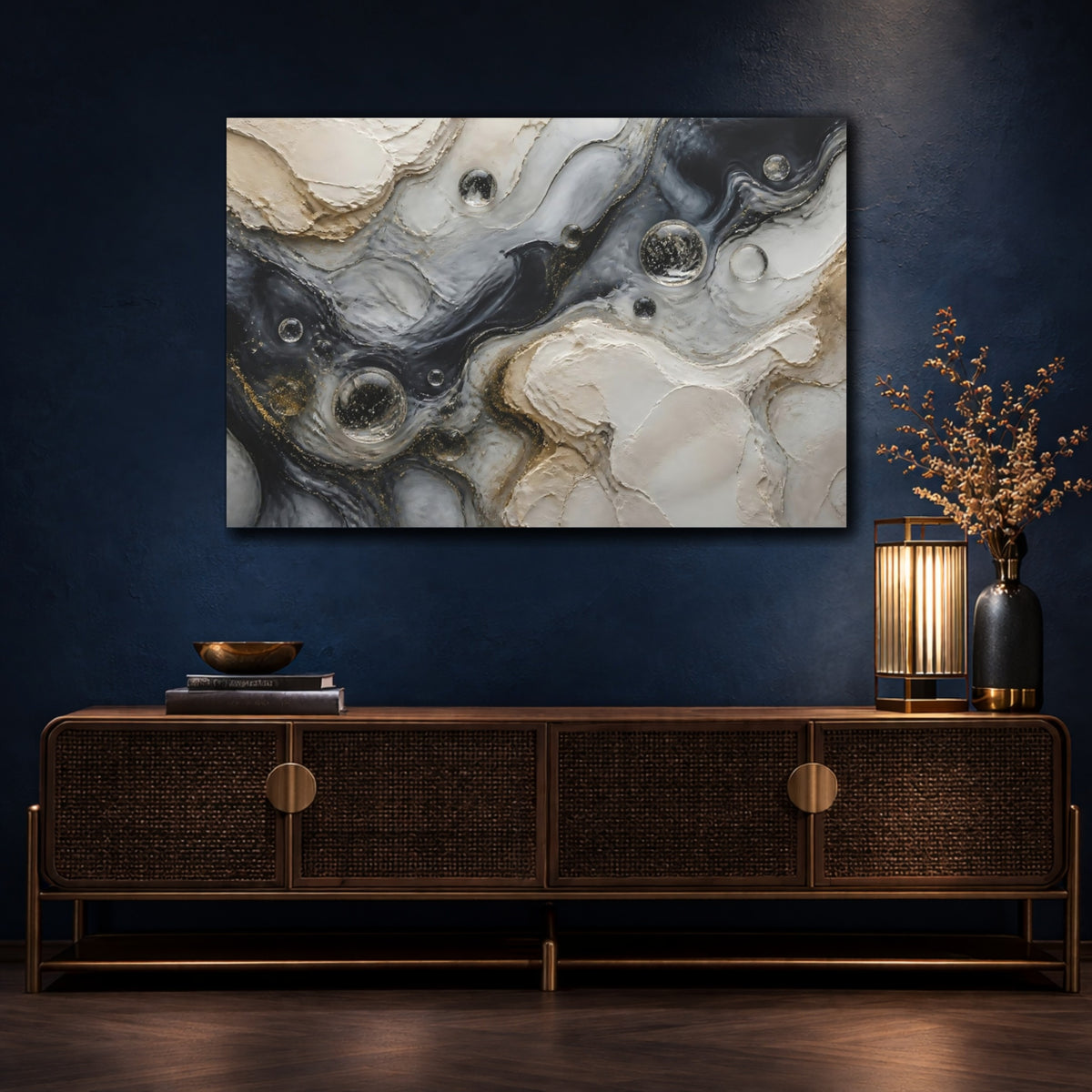 Mockup 4. Glass Spheres Marble Flow shown as canvas print
