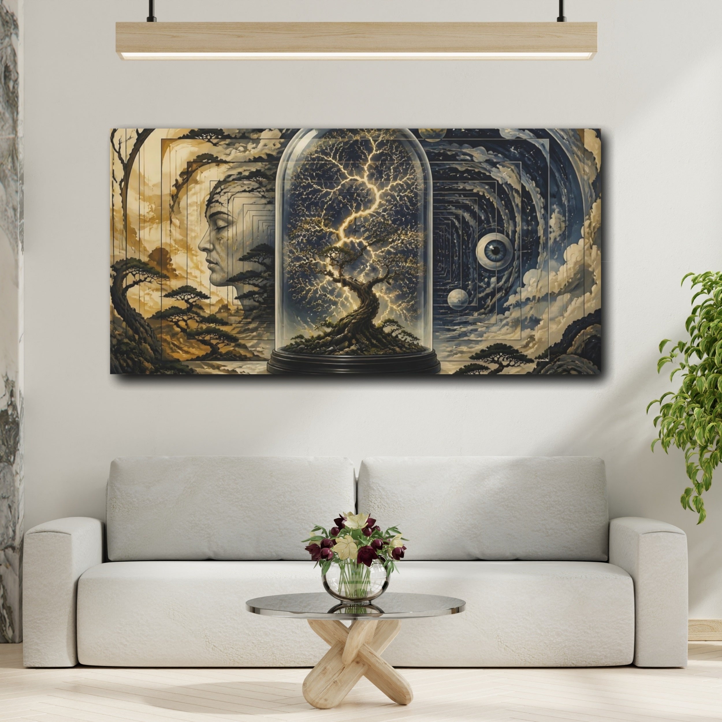 Mockup 2. Glowing Bonsai Under Glass shown as canvas print