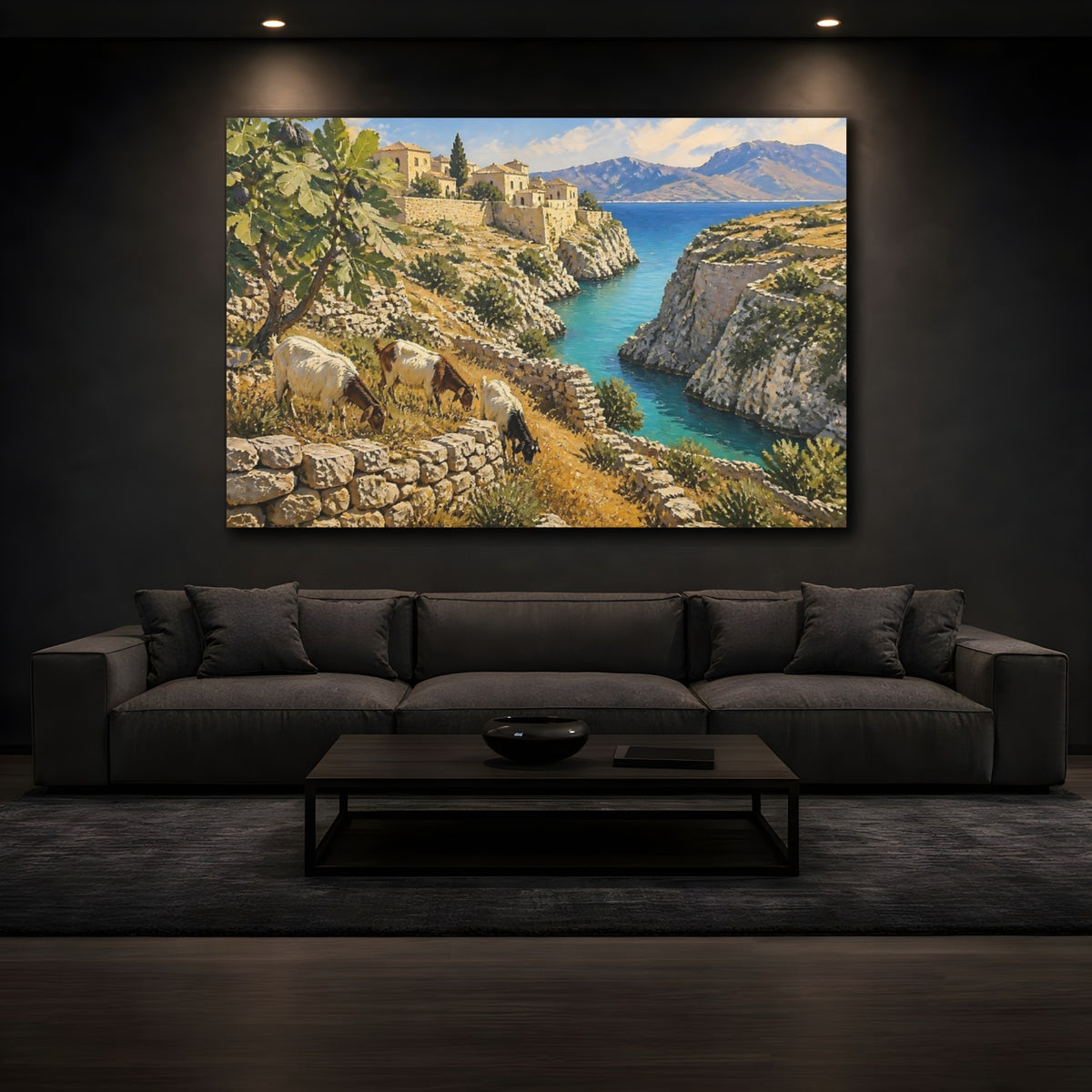 Mockup 3. Goats By The Cove shown as canvas print