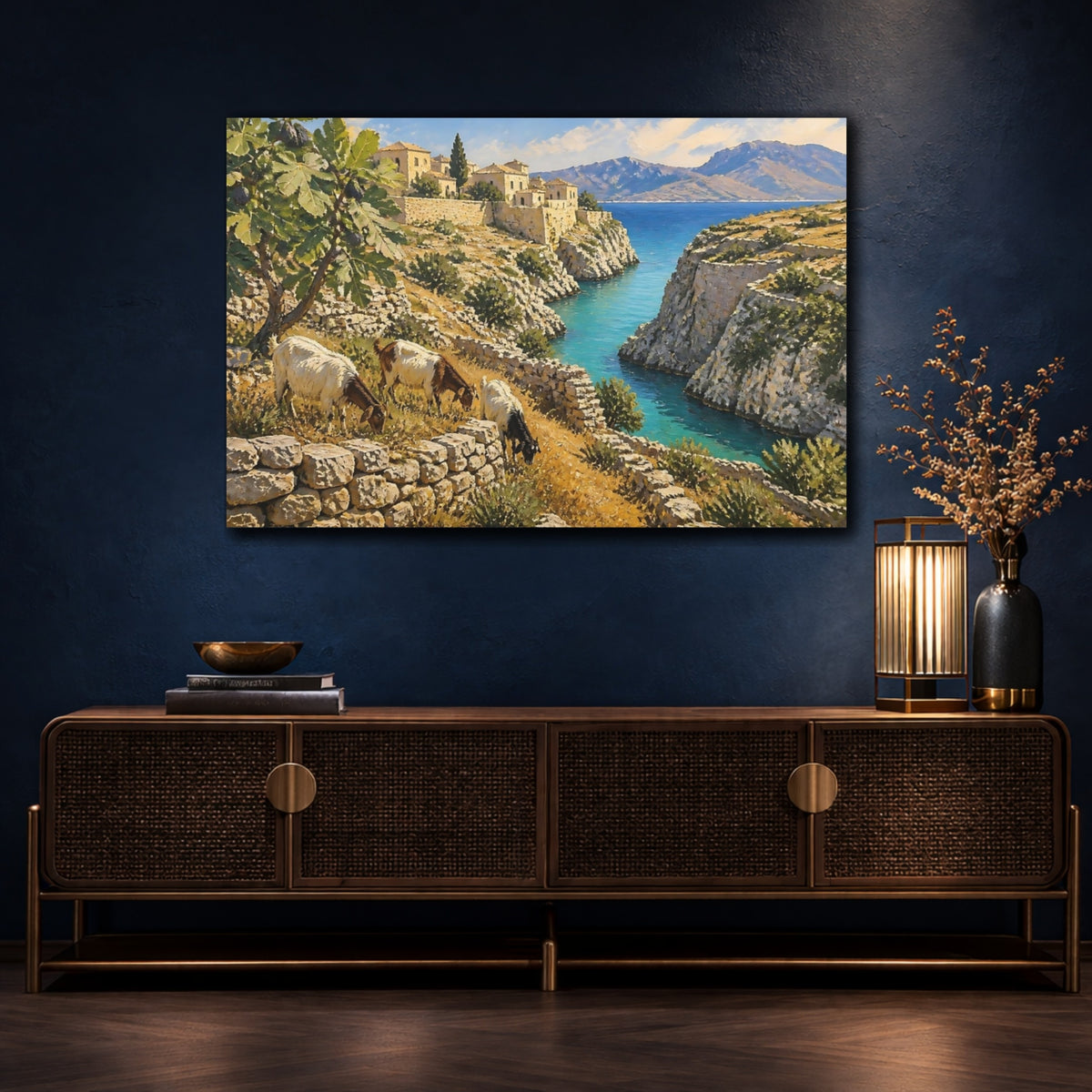 Mockup 4. Goats By The Cove shown as canvas print