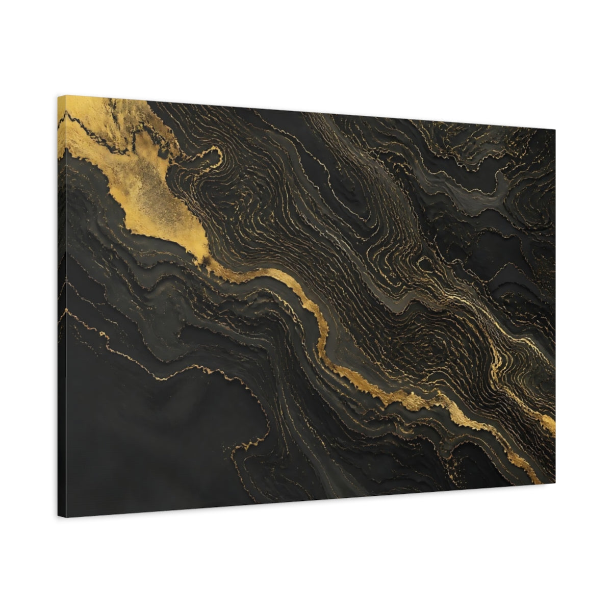 Main Mockup. Gold Veins On Black Marble shown as canvas print