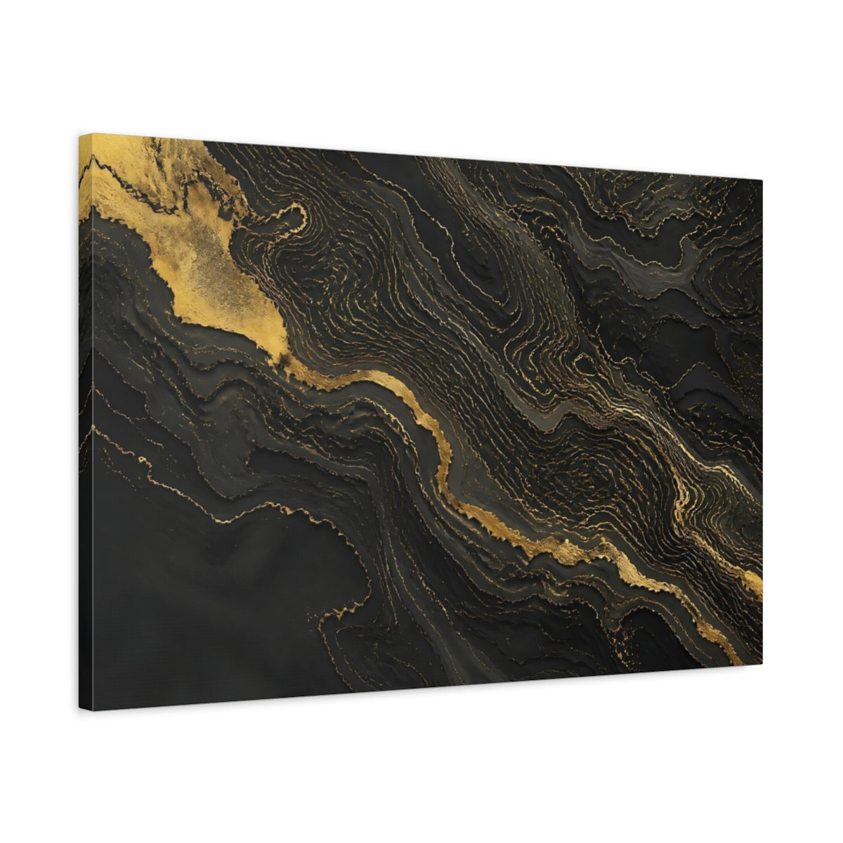Side Mockup 2. Gold Veins On Black Marble shown as canvas print