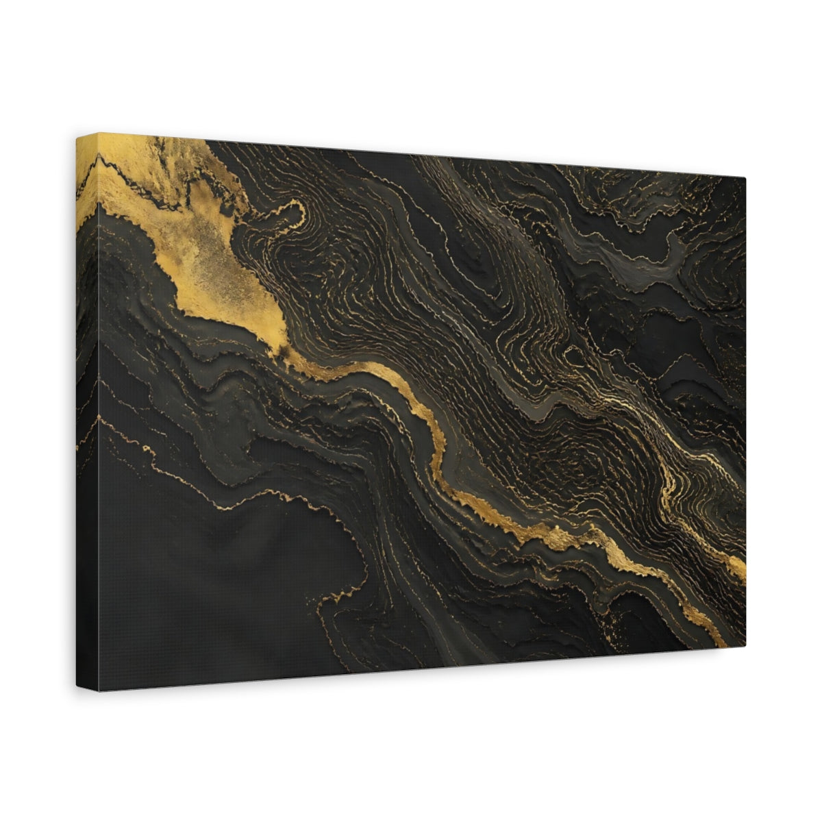 Side Mockup 4. Gold Veins On Black Marble shown as canvas print