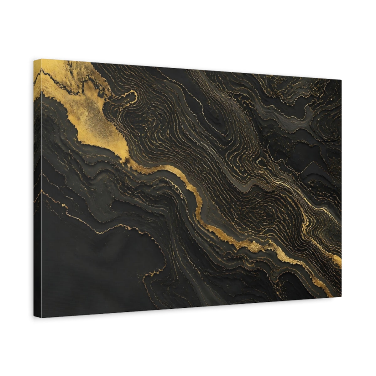 Side Mockup 3. Gold Veins On Black Marble shown as canvas print